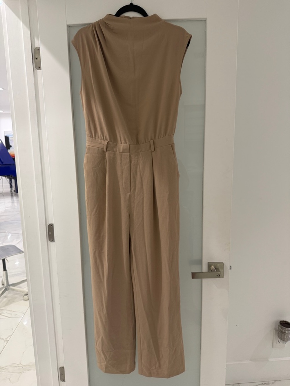 Zara Sleeveless Wide-Leg Jumpsuit in Beige